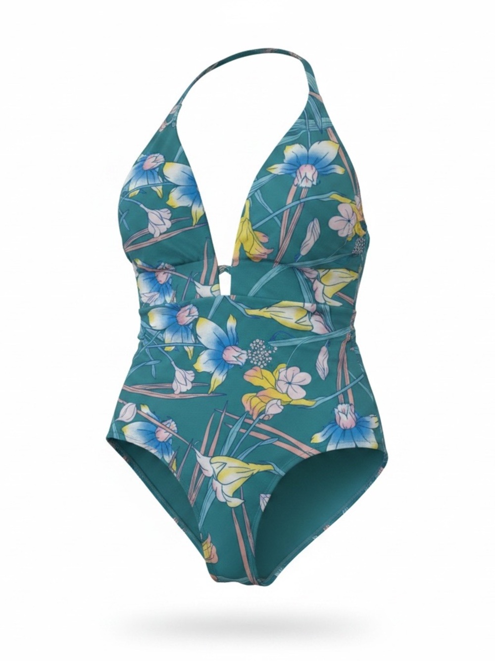 Modcloth Size Medium NWOT Teal Floral Halter One-Piece